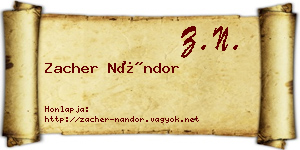Zacher Nándor névjegykártya